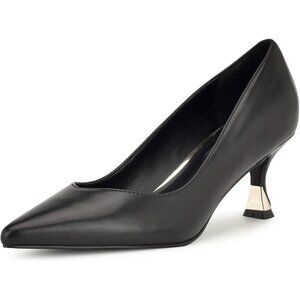 Nine West Womens Black 001 Leather Closed Pointed Toe Kitten Heels Pumps Shoes